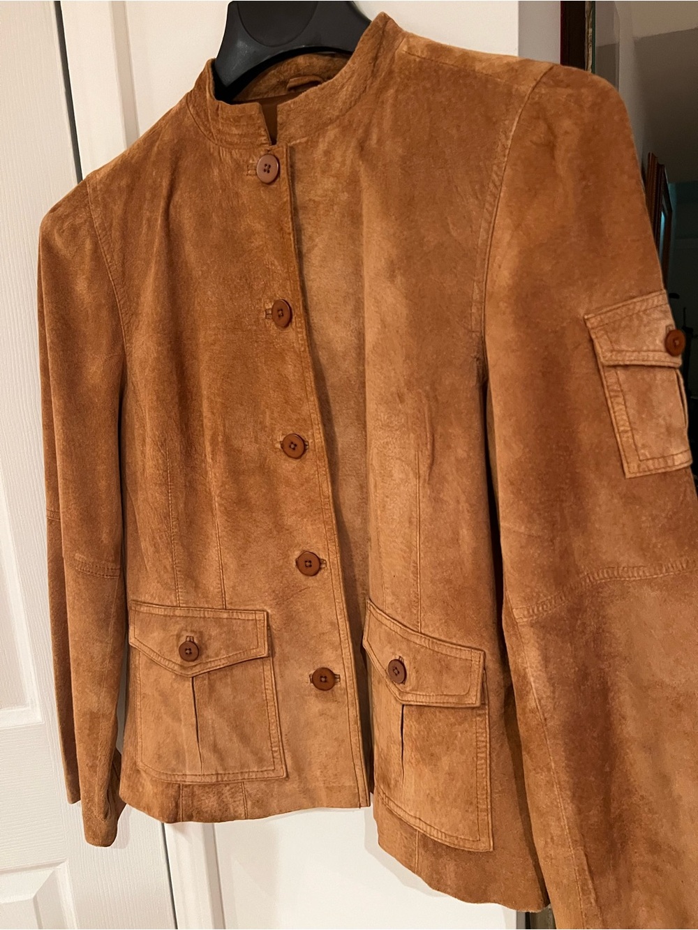 August Silk Cognac Suede Button-Front Jacket Size 12